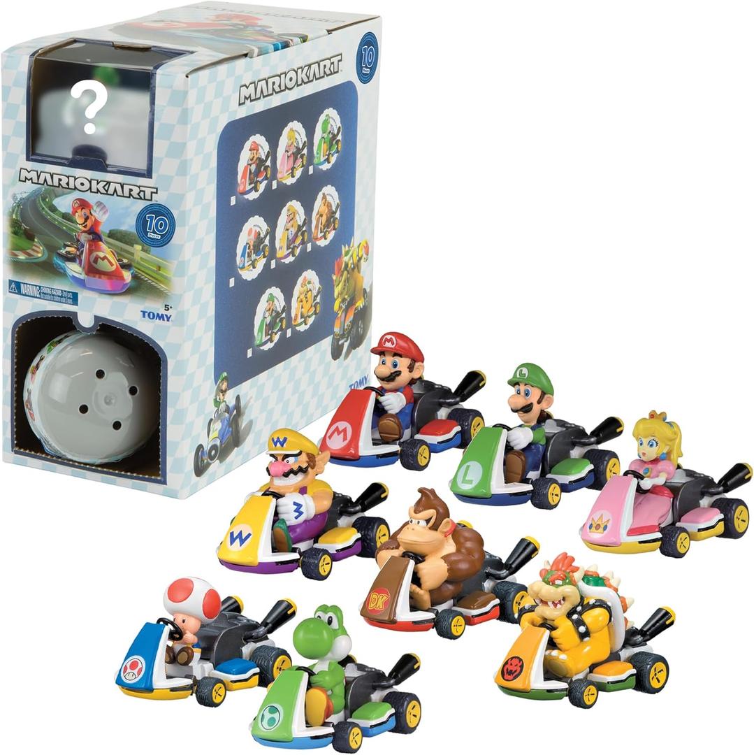 TOMY Mario Kart Pull Back Racers  10-Count Blind Box Set with Mario, Luigi, Yoshi, Peach & Bowser  Mini Pullback Cars  Goodie Bag Fillers and Easter Basket Stuffers  Ages 5+