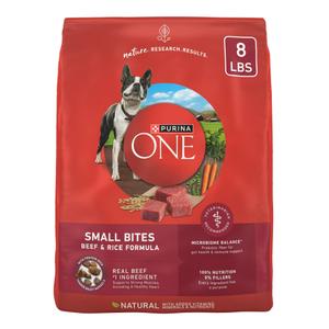 Purina ONE Small Bites Dry Dog Food for Adult Dogs with Added Vitamins & Minerals, High Protein Beef & Rice, 8 lb Bag, BBD: Mar 2026