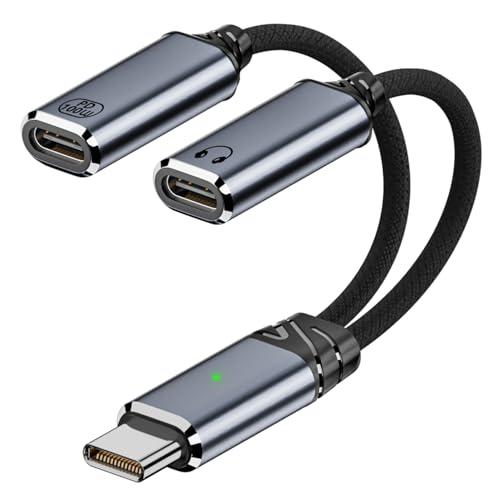 Jadebones USB C Splitter, Dual USB C Headphone and Charger Adapter Audio Dongle Cable with PD 100W Fast Charging for iPhone 16/15 Series, iPad, Galaxy and More - Grey (No for Power and Video Output)