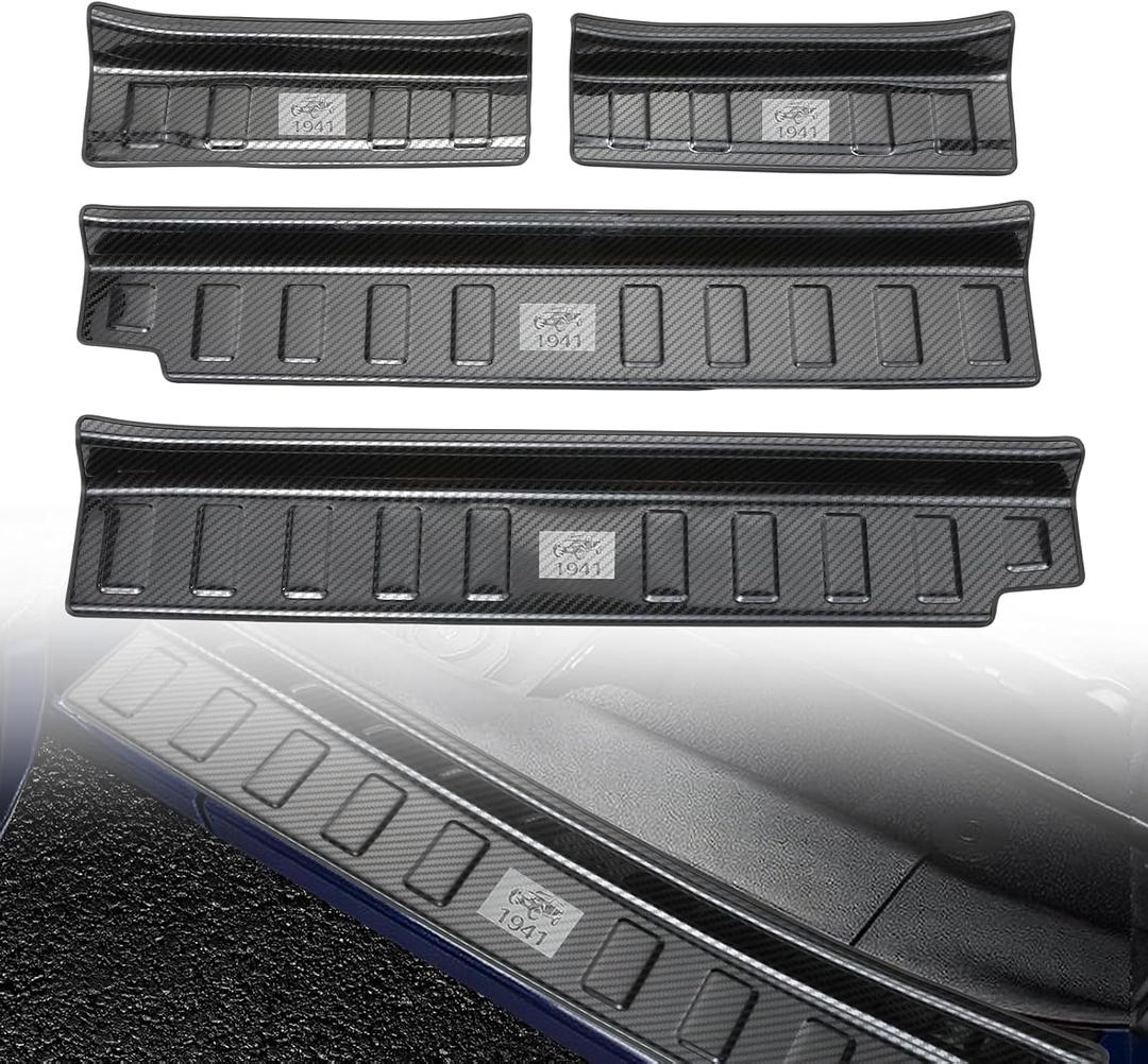 Door Sill Guards Fit for Jeep Wrangler JL JLU 2018-2025 & Gladiator JT 2020-2025 4-Door, Carbon Fiber Style 304 Stainless Steel Door Entry Guard Protector Accessories Non-Slip Design