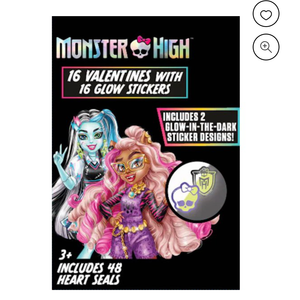 Monster High 16 Valentines Cards with Glow Stickers 2 Packs