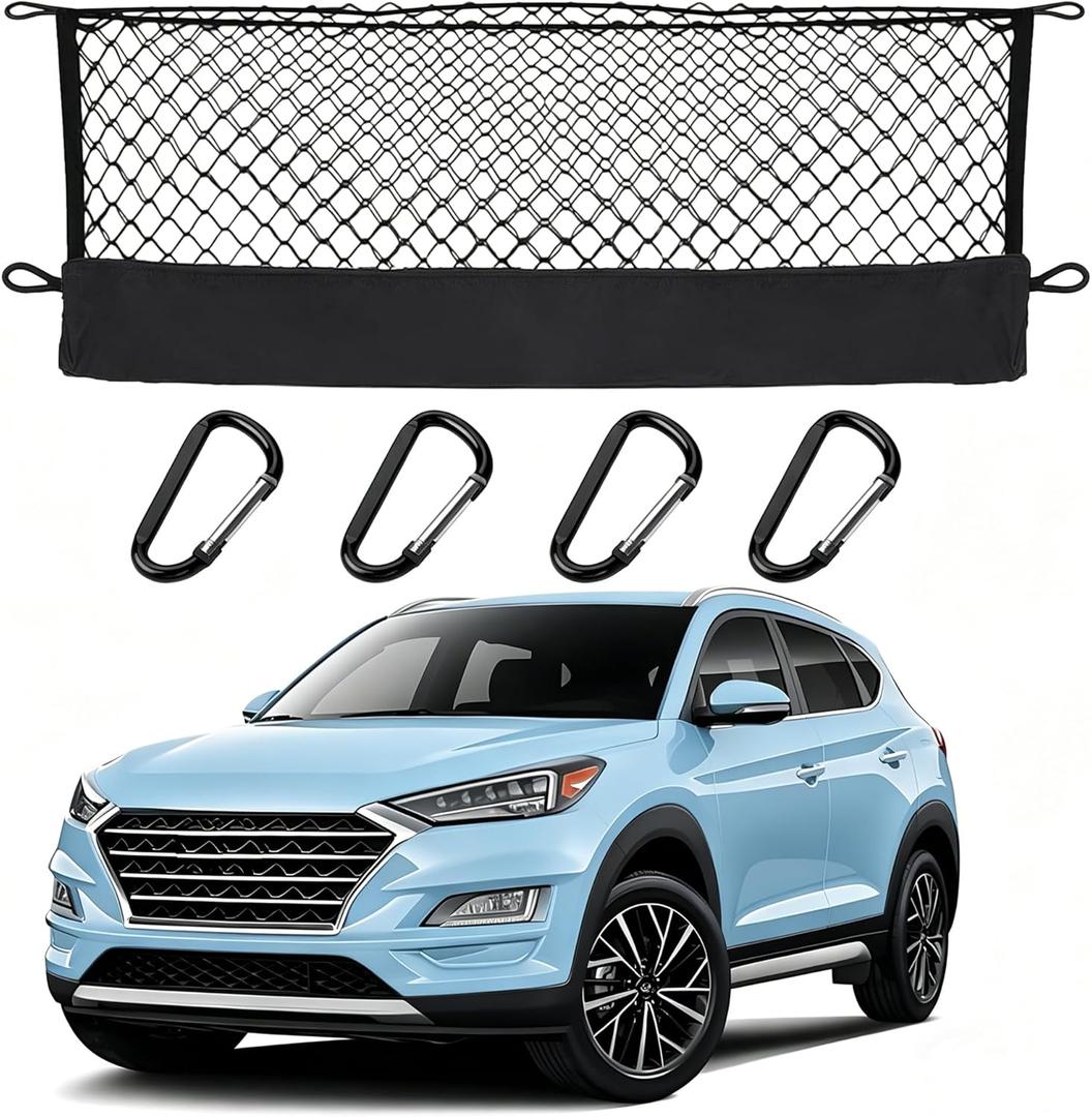 Envelope Style Cargo Net Compatible with Hyundai Tucson 2026 2025 2024 2023 2022 2021 2020 2019 2018 2017 2016 2015 Upgraded Car Rear Touring Tailgate Trunk Netting with Heavy Duty Carabiner