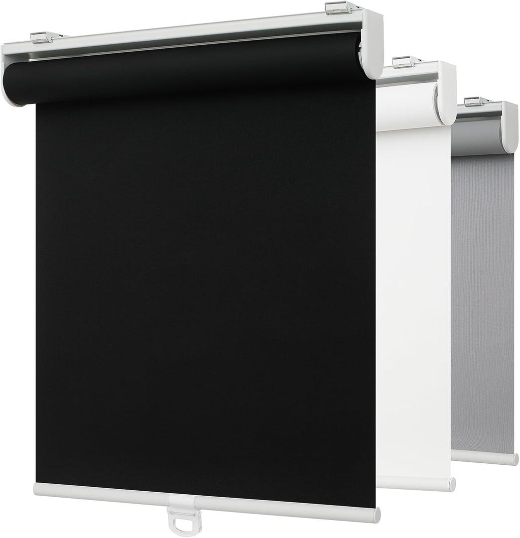 100% Blackout Indoor Cordless Roller Shades for Windows,Room Darkening Rolled Up Blinds with Spring System,Thermal Insulated UV Protection Waterproof Fabric for Home Office (Black,19"W x 72"H)