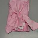 Uhnice Flower Girl Satin Dress with Pearls Flutter Sleeves V Back Gown with Removable Bow for Wedding Birthday Party (4-5T, Pink)