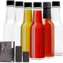 Brajttt 5oz Glass Bottle, Clear Woozy Bottles with Shrink Capsules,Empty Small Beverage/Canning Bottles with Black Caps for Kitchen and Party,6 Pack