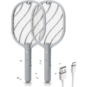 Electric Fly Swatter, 3800V Handheld Bug Zapper Racket, Type-C Rechargeable, Mosquito Zapper for Indoor Outdoor, 3-Layer Safety Mesh, Easy to Use, Lightweight (Basic 2 Pack)