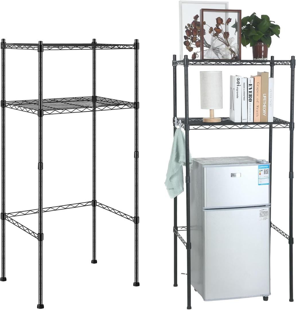 Threehoney Mini Fridge Shelf Over Fridge Storage Mini Microwave Stand for College School Dorm Office Space Dorm Room Saver Supply(2 Tier,Black), 18 x 24 x 52 inches
