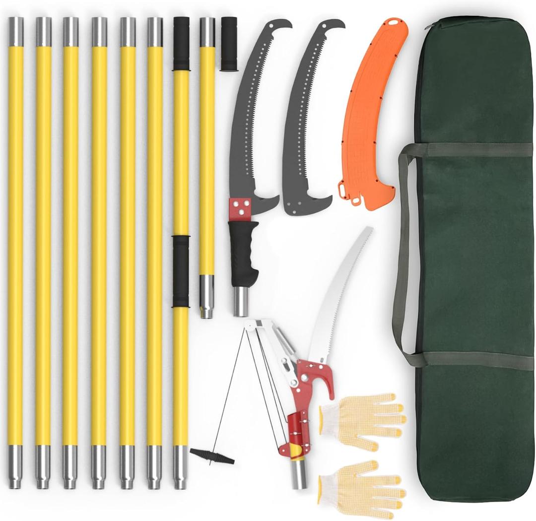 Pole Saws for Tree Trimming, 7.3-27 ft Extendable Tree Trimmers Long Handle Pruner, Sharp Steel Blade and Scissors High Branches Trimming, Tree Pruner, Tree Saw (7.3-27 ft with Scissors)