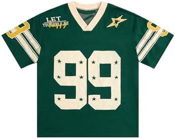 SOLY HUX Mens Jersey Y2k Baggy Shirts Graphic Tees Oversized V Neck Tshirts Summer Tops Size Medium