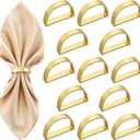 24Pcs Gold Napkin Rings Set, Metal Napkin Ring Holders Buckles for Dinner Table Settings, Metallic Adornment for Christmas Valentine's Day Dinner Party Wedding (24, Semicircle Shape)