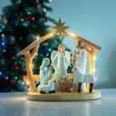 ZTL Nativity Scene Figurine with Lights, The Birth of Jesus Holy Family Manger Scene Nativity Sets for Christmas Indoor Home Tabletop Decorations, Religious Gift for Family Friends and Christian (Wood)