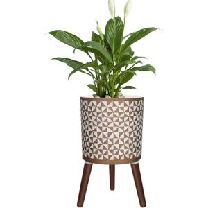 12 Inches Plant Pot with Stand, Large Modern Standing Planters for Indoor Outdoor Plants with Drainage Holes, Big White & Gold Flower Pots with Legs