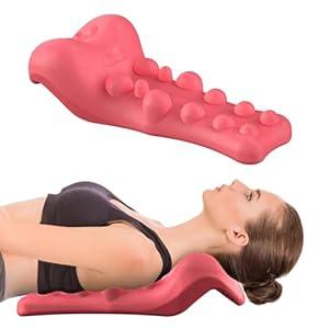 Neck and Shoulder Relaxer with Upper Back Massage Point, Cervical Traction Device Neck Stretcher for TMJ Pain Relief and Cervical Spine Alignment Chiropractic Pillow (Dark Pink)