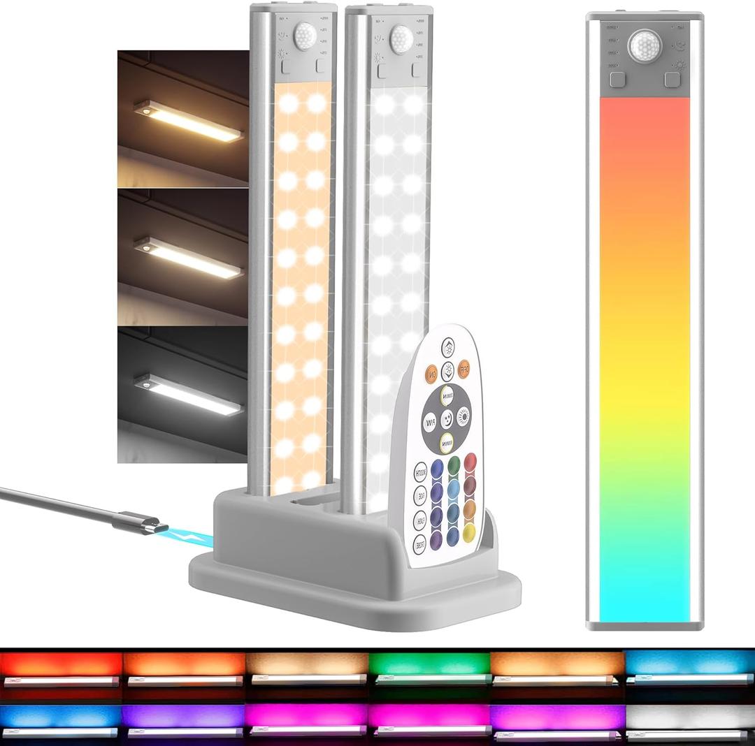 Under Cabinet Lights with Charging Station, 24LED Dimmable Rechargeable Motion Sensor Light Indoor with 15 Color Temperatures, Magnetic RGB Stick-Anywhere Closet Light for Stair Kitchen (3)