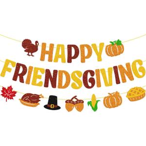 Happy Friendsgiving Banner Friendsgiving Party Decorations Thanksgiving Decor Thankful Backdrop Give Thanks You for All You Do Turkey Pumpkin Pie Fall Leaves Theme Party Decor