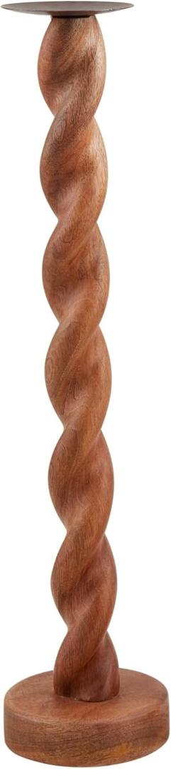 Mud Pie Large Twisted Wood Candlestick; 20" X 3" Dia