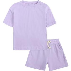 ROMPERINBOX Toddler Boy Summer Outfits 4-5T Tracksuit Solid 2-piece Short Sleeve T-shirt & Shorts Clothes Set
