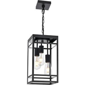 3-Light Outdoor Pendant Lights for Porch, Black Outdoor Chandelier 16'' Large Exterior Hanging Porch Light Fixtures with Clear Glass, Waterproof Outside Pendant Lantern for Garage Foyer