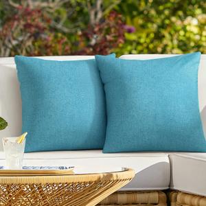 Pack of 2 Outdoor Throw Pillow Covers,Decorative Solid Line Waterproof Pillowcases Farmhouse Cushion Covers for Garden Patio Sofa Home Decoration 18x18 Inch Turquoise
