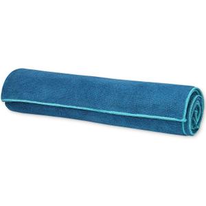 Gaiam Yoga Towel - Mat Sized Active Dry Non Slip Moisture Wicking Sweat Absorbent Microfiber Hot Yoga Towel for Women & Men | Stay-Put Corner Pockets (70" Long x 26" Wide) (Lake)
