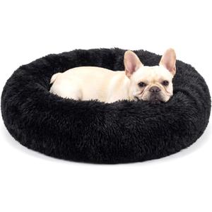 Calming Donut Dogs Beds for Medium Dogs up to 45 lb, 30inch Anti-Slip Plush Round Dog Bed, Black