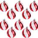 Haull 10 Pcs Christmas Ball Ornaments 2.4 Inch Glittering Hanging Ornament Xmas Baubles Round Candy Decorations for Christmas Tree Home Party Decoration(Red, White)