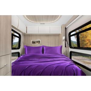 Homiest 4pcs RV Short Queen Satin Sheets Set Luxury Silky Satin Bedding Set with 10" Deep Pocket, Camper Queen Sheets, 1 Fitted Sheet + 1 Flat Sheet + 2 Pillowcases (RV Short Queen, Purple)