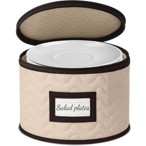 Salad Plates Storage - Quilted Microfiber China Organizer Box with Dividers , Protects & Organizes Up to 12 Plates of 8" - Ideal for Seasonal Dishware Protection