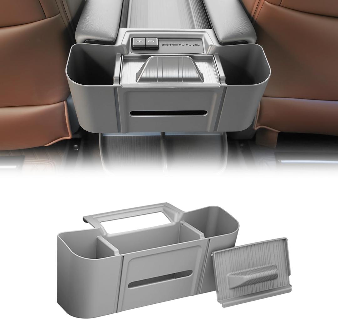 Center Armrest Rear Organizer for Toyota Sienna 2021-2026 ABS Cup Holder Tray Center Consoles 3-in-1 Backseat Organizer(Gray)