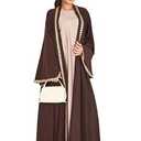 Women's Ethnic Heart Embroidery Muslim Abaya Open Kimono Cardigan Jalabiya M