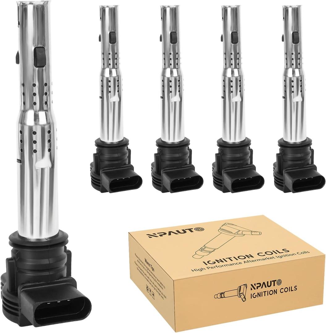Ignition Coil Pack Set of 5 fit for 2.0 2.0T Turbo 2.5 L4 Audi A4 Q5 A5 A3 A6 Q3 TT, VW Jetta Tiguan GTI Passat Eos CC, 2005 2006 2007 2008 2009 2010 2011 2012 2013 2014 2015 2016 2017 2018, UF575