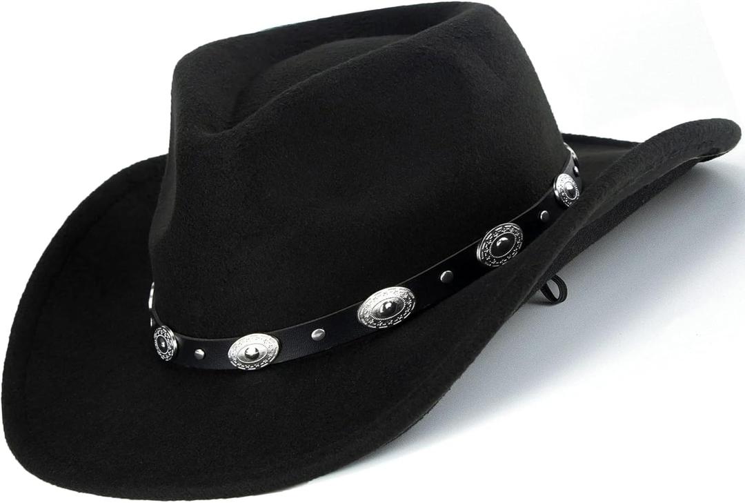 Western Cowboy Hat for Men Women Classic Fedora Hat with Buckle Belt (Size:M-L)
