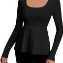Women's Scoop Neck Peplum Sweater Long Sleeve Cable Knit Dressy Casual Pullover Tops, Size M