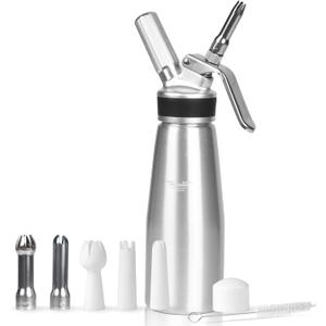 Homemade Whipped Cream Dispenser,Large 500ml / 1 Pint Capacity Cream Whip Canister with 6 Decorating Nozzles and Cleaning Brush,Leak Free Whipped Cream Maker for Desserts, Dips, Sauces