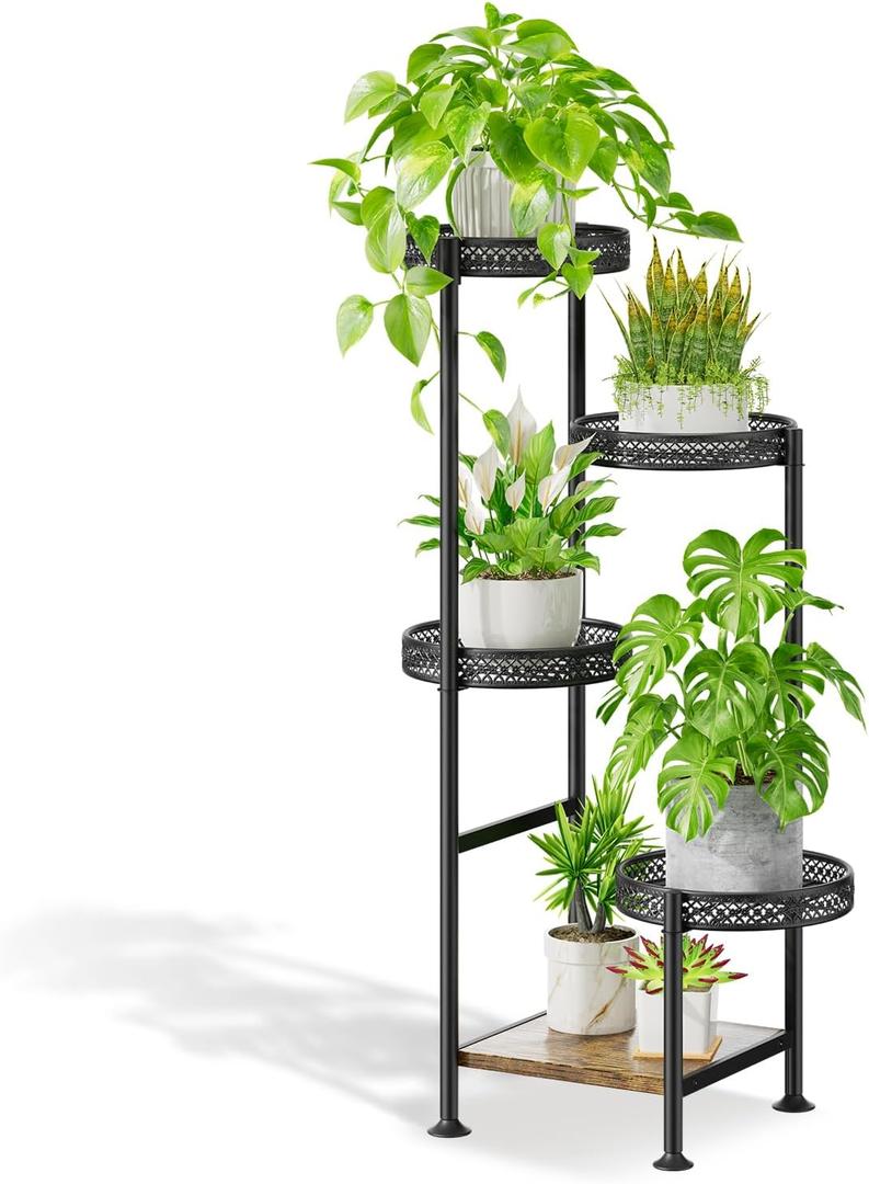 Oppro 5 Tier Plant Stand Indoor Outdoor, Tierd Corner Metal Plant Stands Holder for Multiple Plants, Flower Orchid Pot Shelf Display Rack for Living Room Balcony Garden Patio, Black (5 tier-Hollow Black)