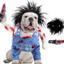 Deadly Dog Costume Halloween Costumes Adjustable Cosplay Clothes, Funny Doll Wig Pug Dog Party Christmas Costume for Small Medium Large Dogs Puppy Cat Outfit Apparel