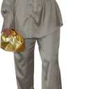 Satin Two Piece Outfits for Women Long Sleeve Lapel Button Down Tops Wide Leg Pants Pajama Set (Small, Grey)