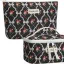 HAOGUAGUA 2 Pieces Makeup Bag, Small Large Quilted Cosmetic Bag, Travel Floral Make Up Toiletry Organizer Bag for Women Girls (2PCS STYLE B-5)