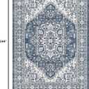 UERMEI 9x12 Area Rug for Living Room - Washable Vintage Carpet, Non-Slip Soft Large Indoor Floor Rugs for Bedroom Home Office & Under Dining Table Decor, Denim Blue/White