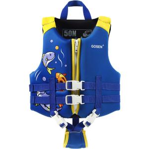 Kids Swim Vest Toddler Floaties for 40-66 lbs Boys Girls, Toddler Swim Vest with Adjustable Safety Strap, Easy On and Off Swimming Aid for Age 4-6 Years Learn to Swim (Blue)
