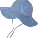 Baby Girl Sun Hat Toddler Beach Hats with UPF 50+ Protective Infant Summer Hat with Wide Brim Baby Girls Bucket Hat (0-6 Months, Navy Stripe Dy)