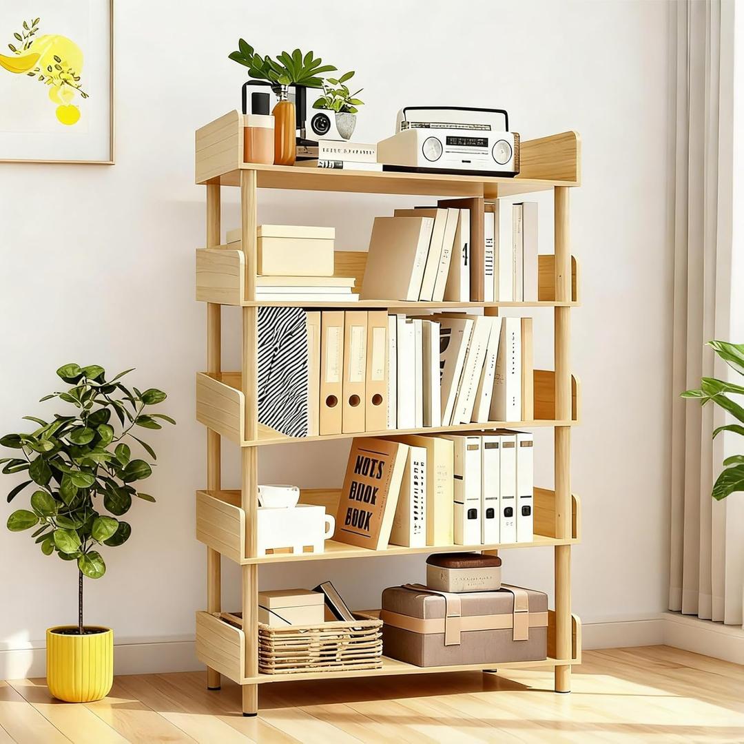 5-Tier Wooden Open Bookcase, Modern Display Bookshelf with Durable Frame, Wooden Standing Storage Rack for Home and Office (Oak)