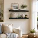 Floating Shelves 3 inch Thick for Wall Set of 2,Solid Pine Wood Wall Mount Shelf for Kitchen Living Room Bedroom Bathroom,8" D x 36" L x 3" H-Black
