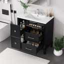 30" Bathroom Vanity Cabinet with Ceramic Sink Top Set, Multi-Functional Storage Space and Tip-Out Drawer, Solid Wood Frame, Black