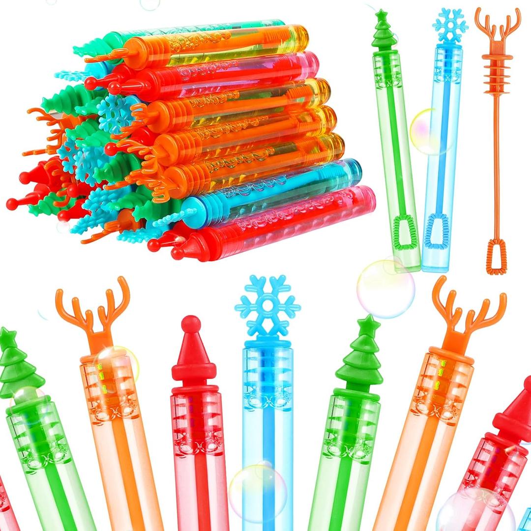 DERAYEE 36Pcs Christmas Bubble Wands for Kids Bulk, Xmas Mini Bubbles Party Favors Christmas Toys Gift for Boys Girls Christmas Classroom Awards, Goody Bag Fillers