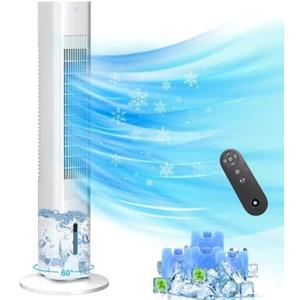 BIESQYA Windowless Portable Air Conditioner Ac Units with Remote, Evaporative humidifier Air Tower Cooling Fan, Small Indoor Outdoor Oscillating Swamp Cooler 7H Timer,Large White