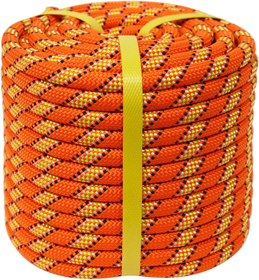 Double Braided Polyester Rope (1/2 in x 200 ft) Strong Arborist Rigging Rope 48 Strands for Tree Work Climbing Pulling Sailing, Orange