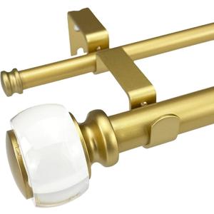 Brushed Gold Double Curtain Rods for Windows 60 to 140 Inches, Adjustable 72-144 Inch Extra Long Decorative Curtain Rod with Acrylic Finials, 1 Inch Heavy Duty Window Drapery Rods for Living Room