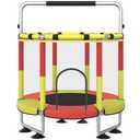 Trampoline for Kids, Upgrade Full Anti-Rust 440lbs Indoor Outdoor Toddler Trampoline with Net, 55" Adjustable Baby Toddler Trampolines Accessories Dart Board (Red Yellow, 48in)