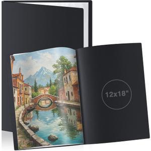 Affrolling 2 Pcs 12"x18" Art Portfolio Folder with 24 Pockets & Black Inner Sheets, Display 48 Pages, Art Portfolio Binder Scrapbook with Plastic Sleeves for Artwork